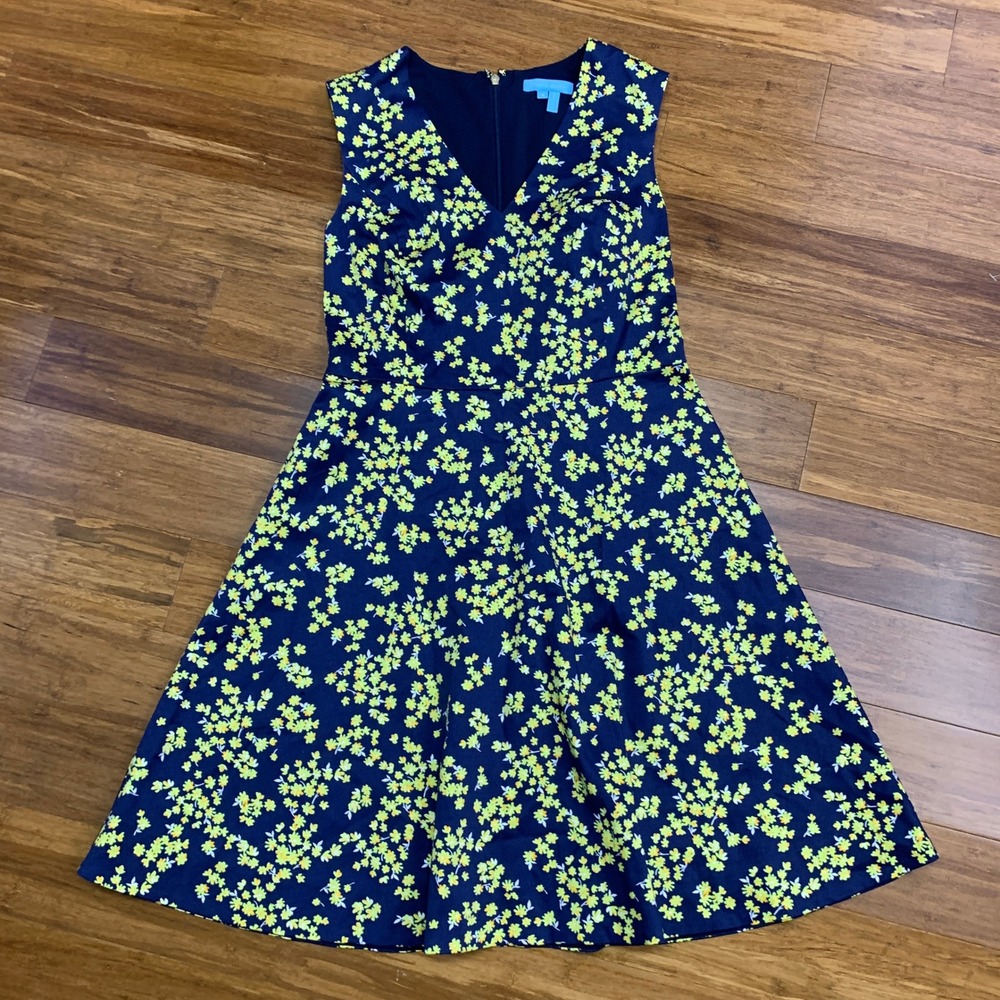 Draper James Navy Blue Floral Print Sleeveless Fit‎ & Flare Dress Short Size 4